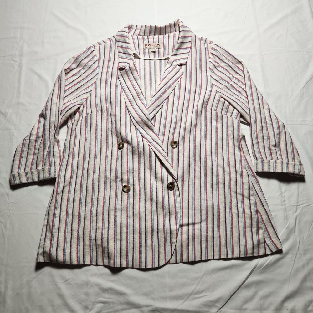 Anthropologie Dolan Womens 1X Striped Linen Cotton Blend Blazer White